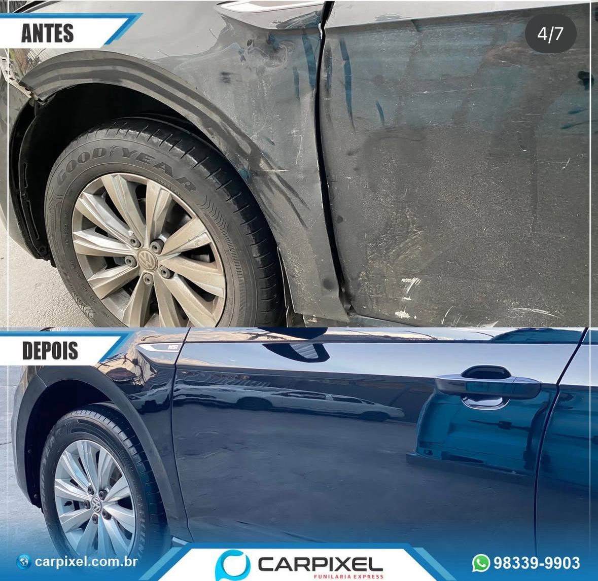 Antes e depois da pintura automotiva