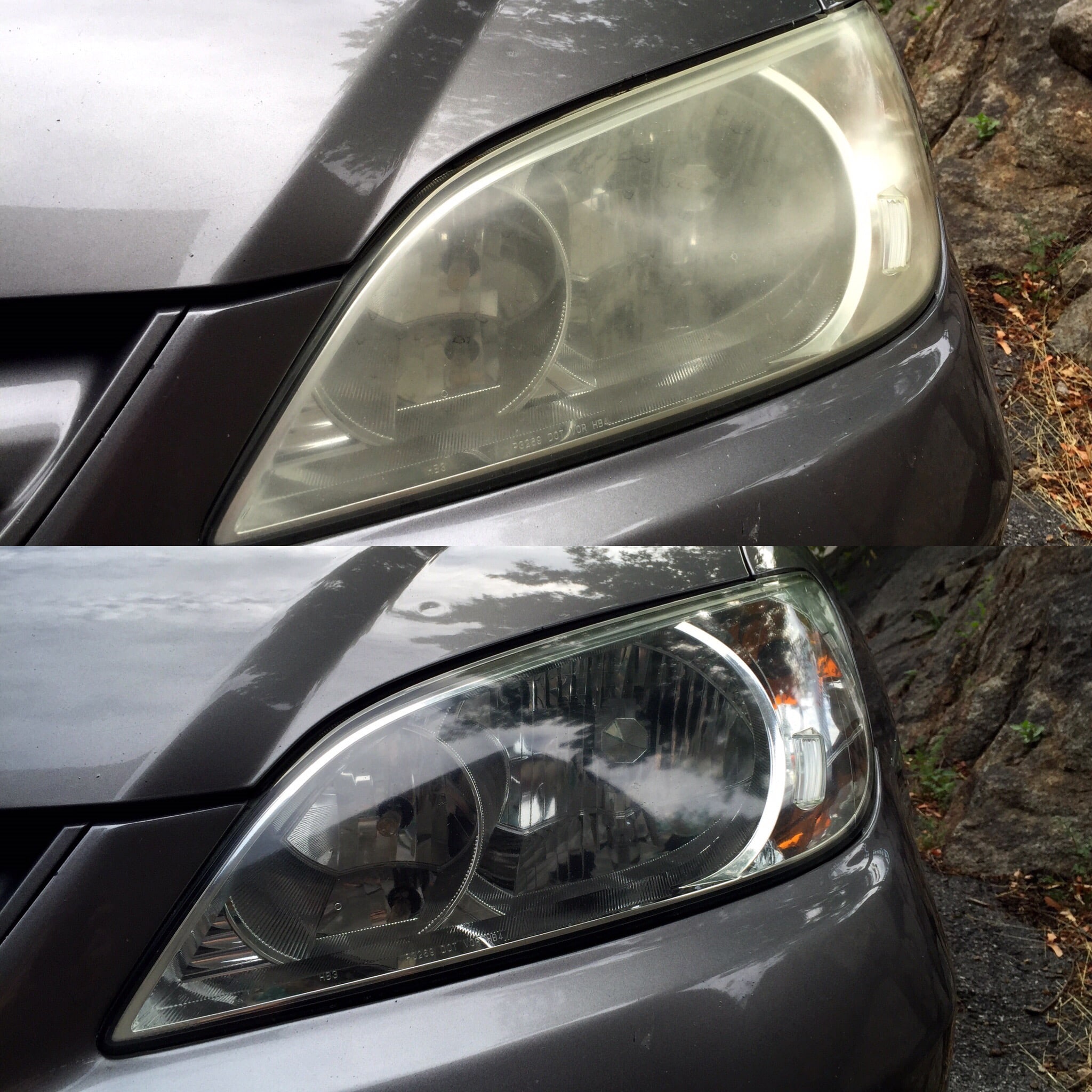 Antes e depois do polimento de farol